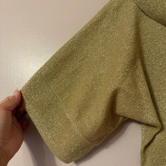 Michael Kors Gold Glitter Cowl Neck 3/4 Sleeve Sparkle Top Size S - Picture 2 of 7